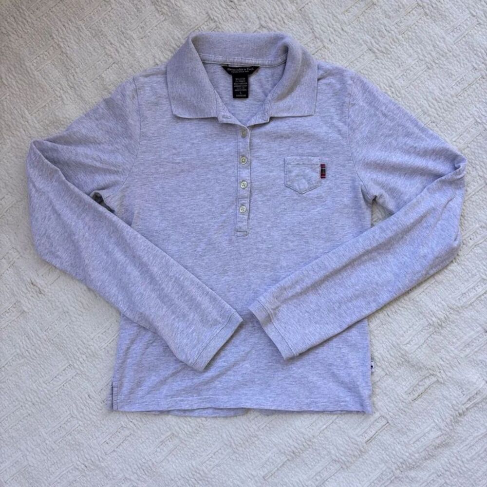 Vintage Abercrombie & Fitch Womens L Gray Long Sleeve Polo Shirt Y2K Preppy
